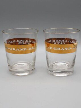 2 Vtg Old Grand-Dad Club Whiskey Rocks Tumblers Glasses Gold Gilt MCM Barware
